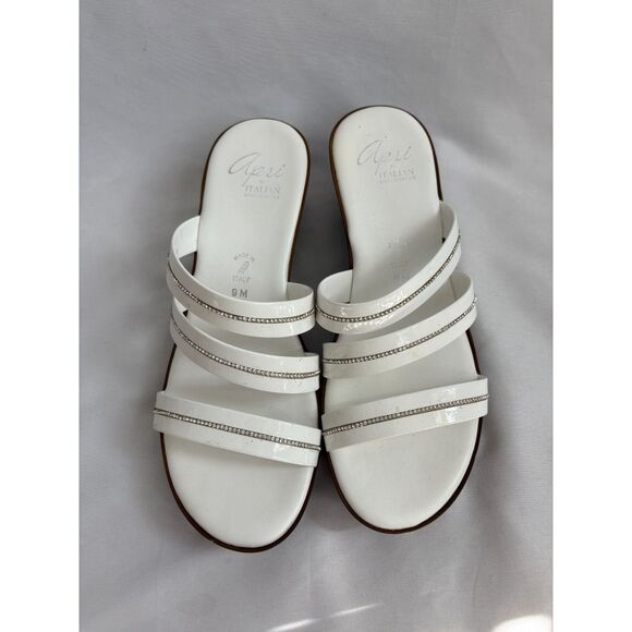 Apri by Italian Shoemakers White Bedazzled Wedge Mule Sandals sz 9 Y2K Platforms - Picture 2 of 7